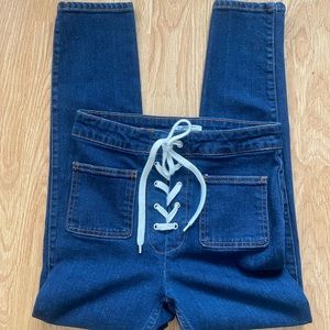 ZARA interchangeable laces- lace up denim skinny pants